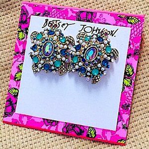 Betsey Johnson Lucky Turtle Rhinestone Earrings